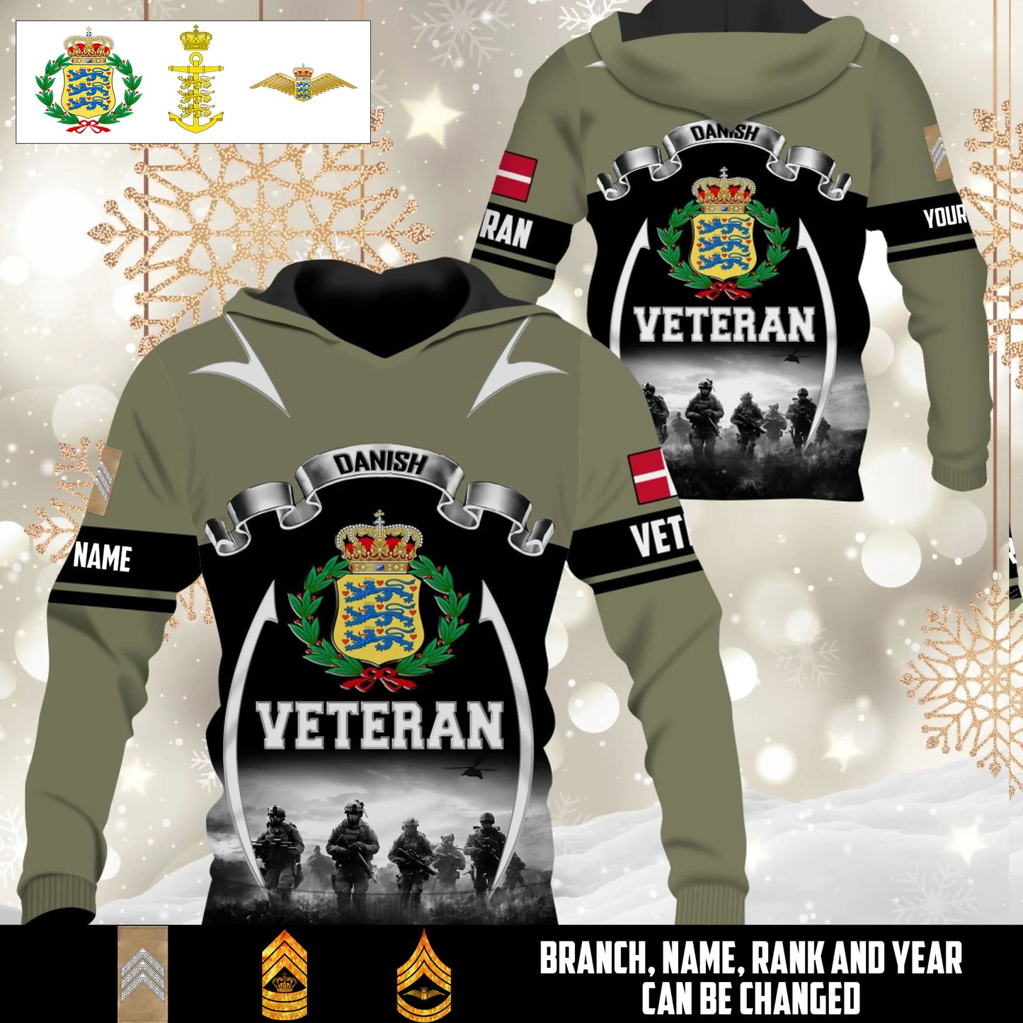 Personalized Denmark Soldier/Veteran Camo with Name and Rank Hoodie All Over Printed - 17609184