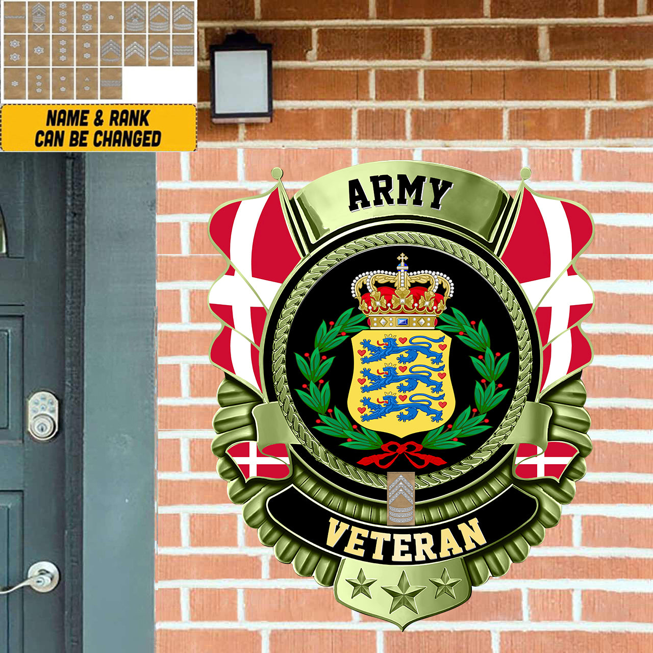 Personalized Rank Denmark Soldier/Veterans Camo Cut Metal Sign - 2606230001