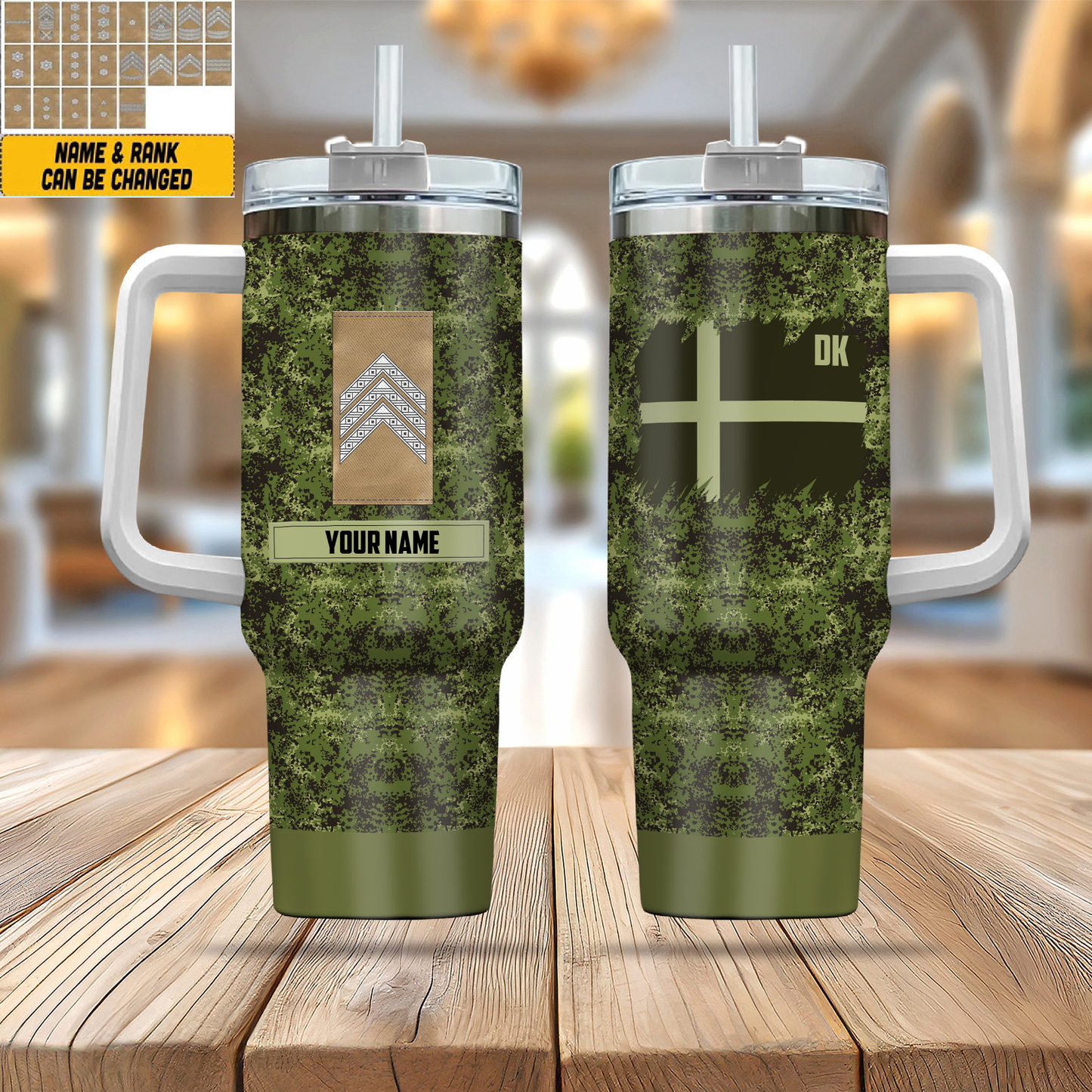 Personalized Denmark Soldier/ Veteran Camo With Name And Rank 40oz Tumbler 3D Printed - 17060544