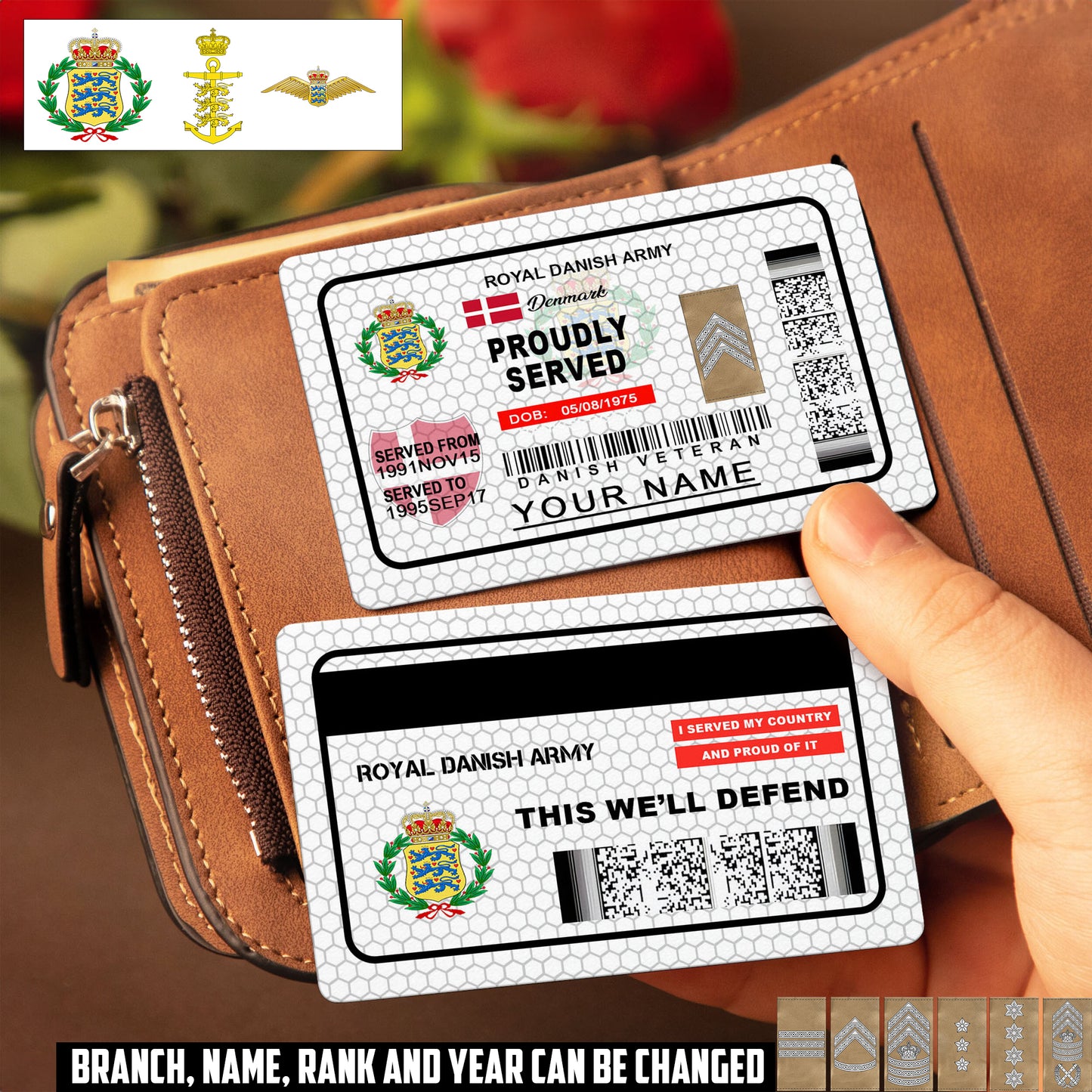 Personalized Denmark Soldier/ Veteran With Rank, Name And Year Aluminum Wallet Card - 17470944