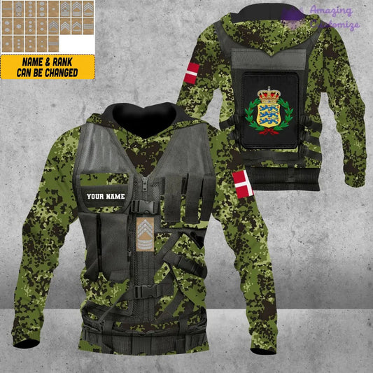 Personalized Denmark Soldier/ Veteran Camo With Name And Rank Hoodie 3D Printed - 1101240001