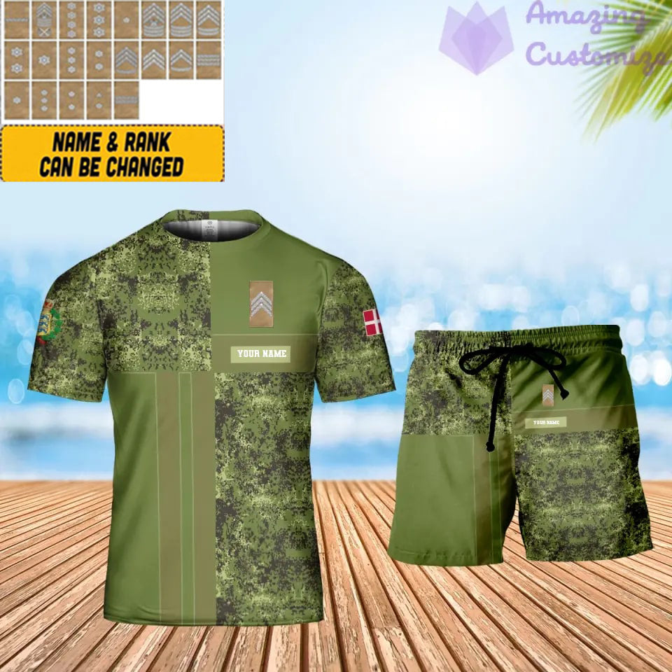 Personalized Denmark Soldier/ Veteran Camo With Name And Rank Combo T-Shirt + Short 3D Printed - 17150400