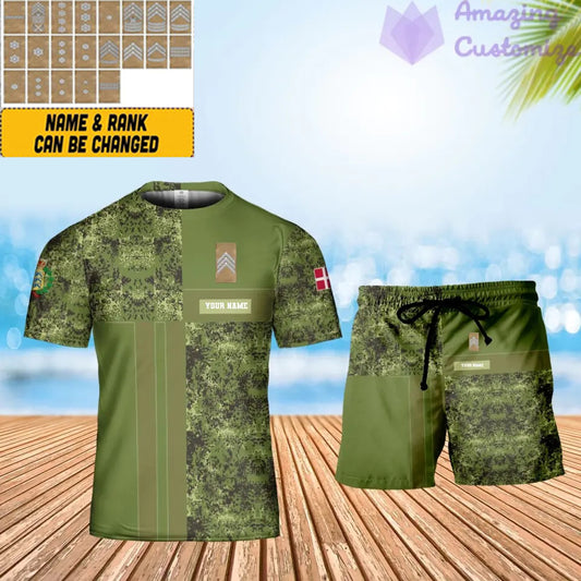 Personalized Denmark Soldier/ Veteran Camo With Name And Rank Combo T-Shirt + Short 3D Printed - 17150400