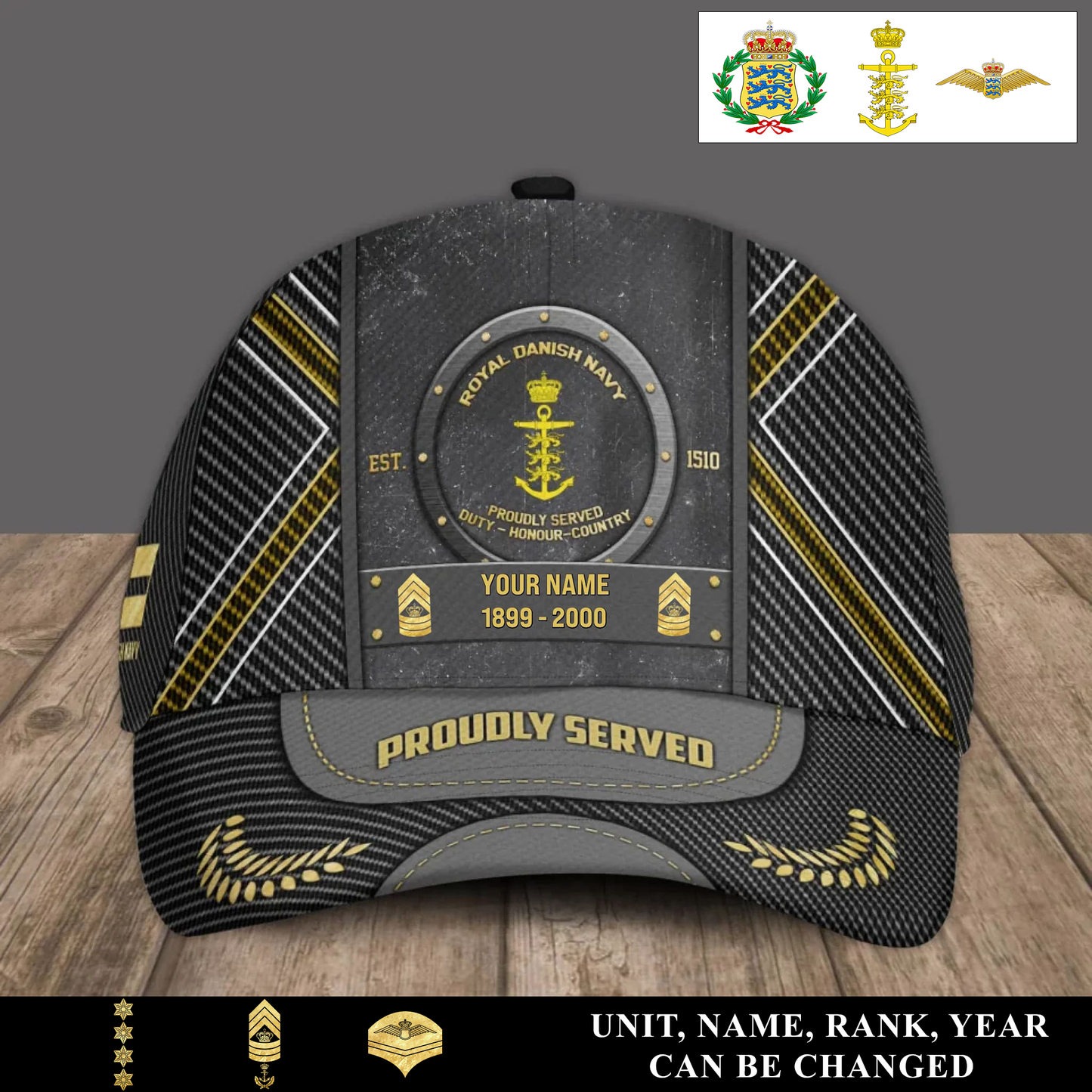Personalized Rank, Year And Name Denmark Soldier/Veterans Baseball Cap - 17429472