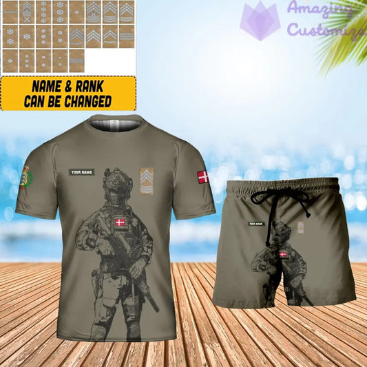 Personalized Denmark Soldier/ Veteran Camo With Name And Rank Combo T-Shirt + Short 3D Printed - 17133120