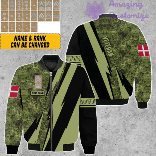 Personalized Denmark Soldier/ Veteran Camo With Name And Rank Bomber Jacket 3D Printed - 03042401QA