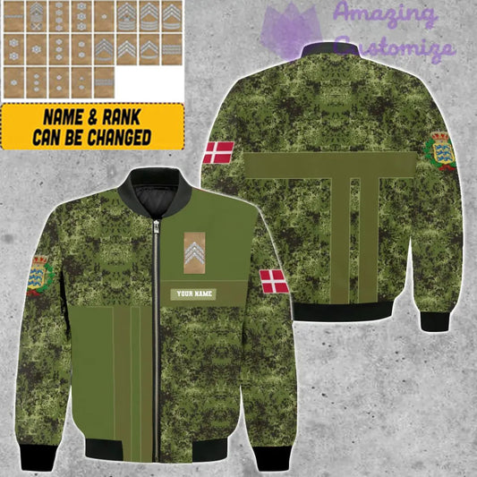 Personalized Denmark Soldier/ Veteran Camo With Name And Rank Bomber Jacket 3D Printed - 07052401QA