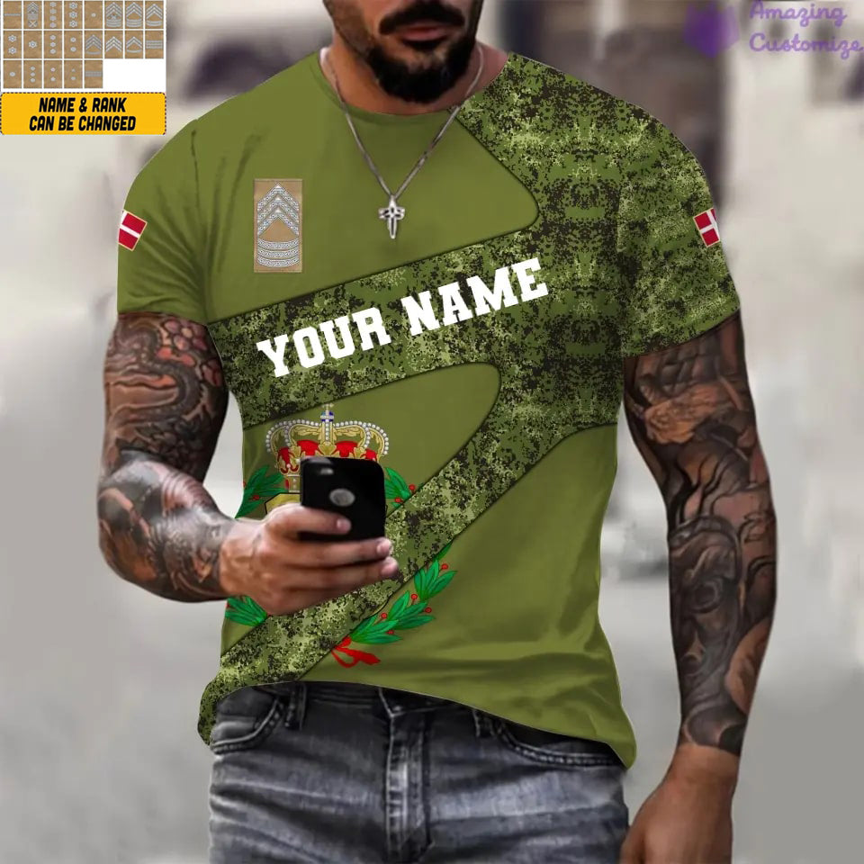 Personalized Denmark Soldier/ Veteran Camo With Name And Rank T-shirt 3D Printed - 3001240001QA