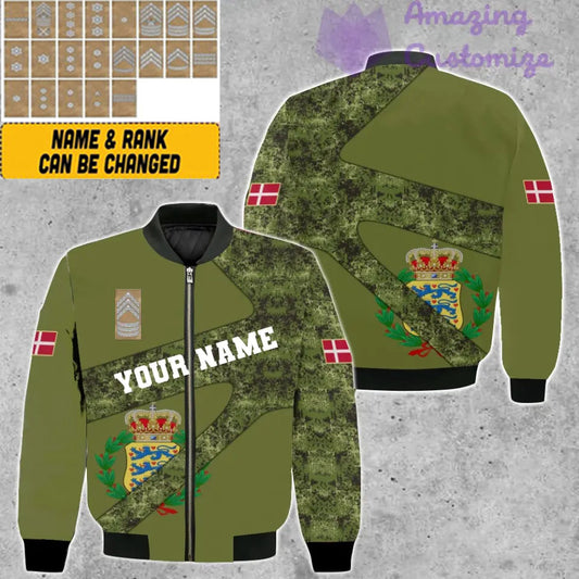 Personalized Denmark Soldier/ Veteran Camo With Name And Rank Bomber Jacket 3D Printed - 300124QA