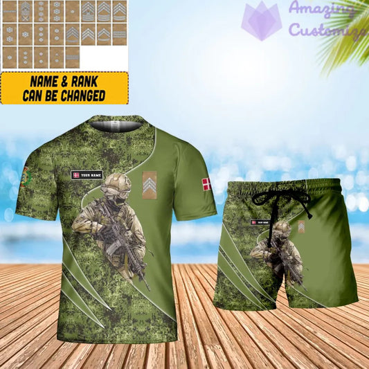 Personalized Denmark Soldier/ Veteran Camo With Name And Rank Combo T-Shirt + Short 3D Printed - 17157312