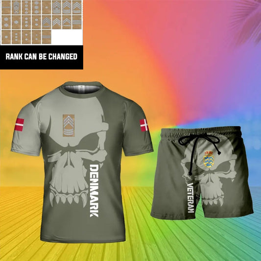 Personalized Denmark Soldier/ Veteran Camo With  Rank Combo T-Shirt + Short 3D Printed - 17121024