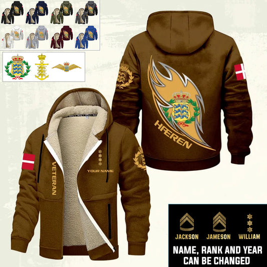 Personalized Denmark Soldier/ Veteran With Name And Rank Hoodie Zip Velvet Coat - 17369856