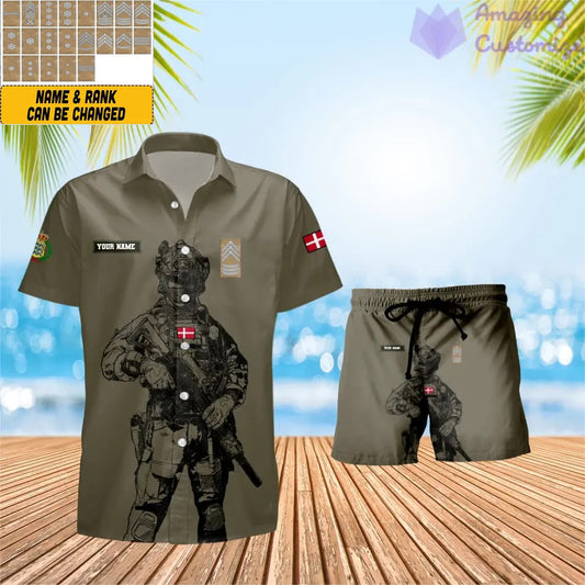 Personalized Denmark Soldier/ Veteran Camo With Rank Combo Hawaii Shirt + Short 3D Printed - 17133120