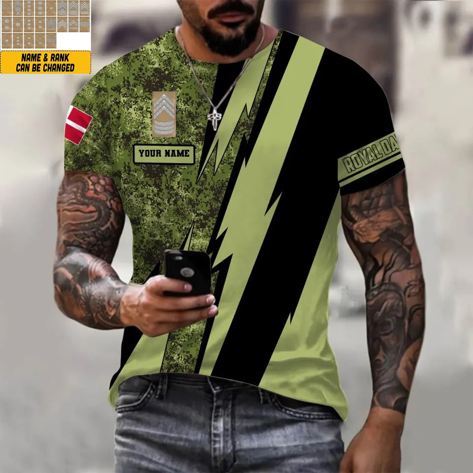 Personalized Denmark Soldier/ Veteran Camo With Name And Rank T-Shirt 3D Printed - 17121024