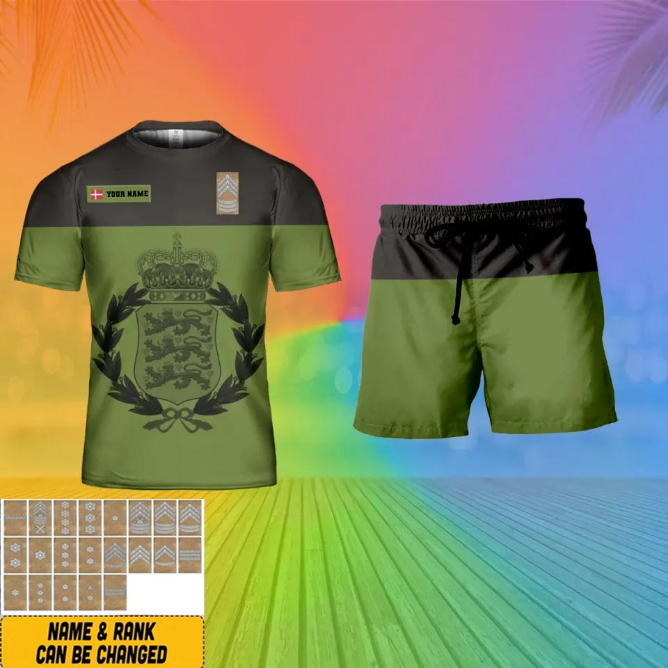 Personalized Denmark Soldier/ Veteran Camo With Name And Rank Combo T-Shirt + Short 3D Printed - 17104608