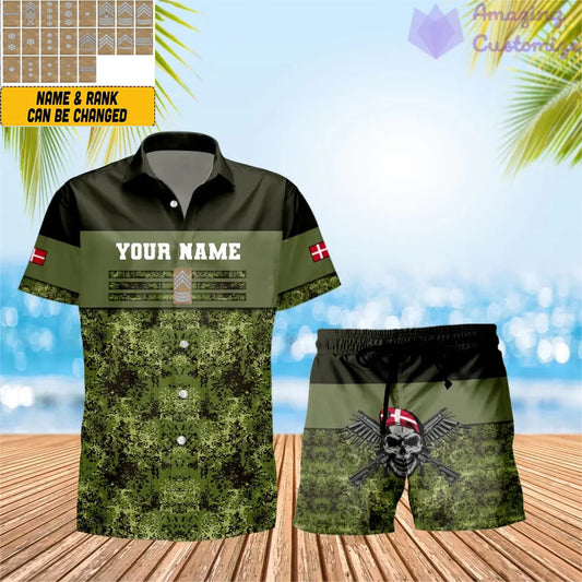Personalized Denmark Soldier/ Veteran Camo With Rank Combo Hawaii Shirt + Short 3D Printed - 1201240001QA