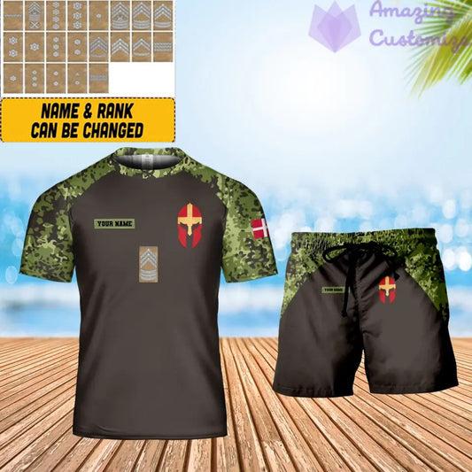 Personalized Denmark Soldier/ Veteran Camo With Name And Rank Combo T-Shirt + Short 3D Printed - 16968960