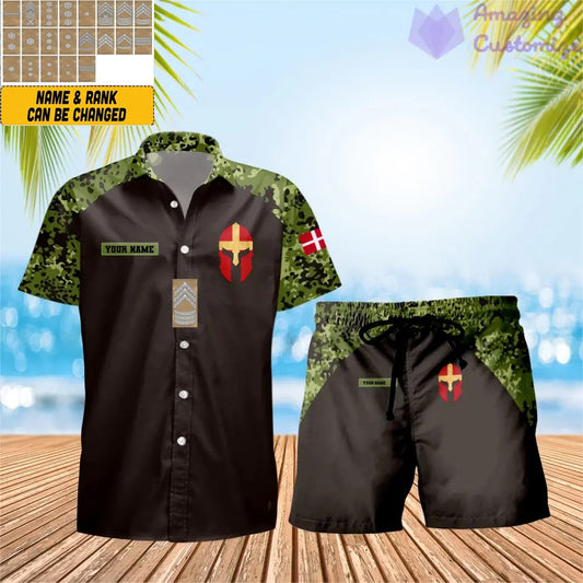 Personalized Denmark Soldier/ Veteran Camo With Rank Combo Hawaii Shirt + Short 3D Printed - 1010230001QA