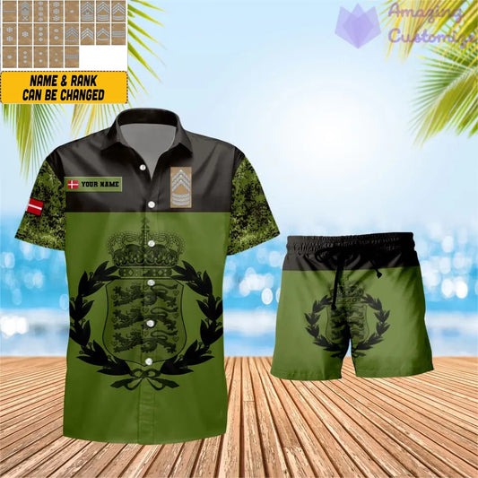 Personalized Denmark Soldier/ Veteran Camo With Rank Combo Hawaii Shirt + Short 3D Printed - 0906230001QA