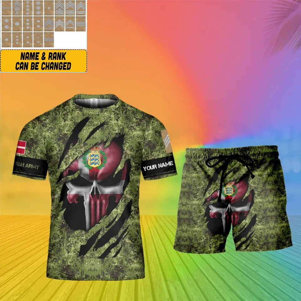 Personalized Denmark Soldier/ Veteran Camo With Name And Rank Combo T-Shirt + Short 3D Printed - 1712534401