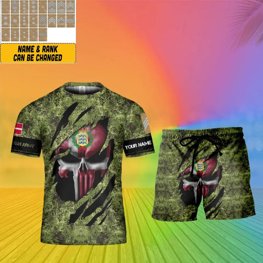 Personalized Denmark Soldier/ Veteran Camo With Name And Rank Combo T-Shirt + Short 3D Printed - 1712534401