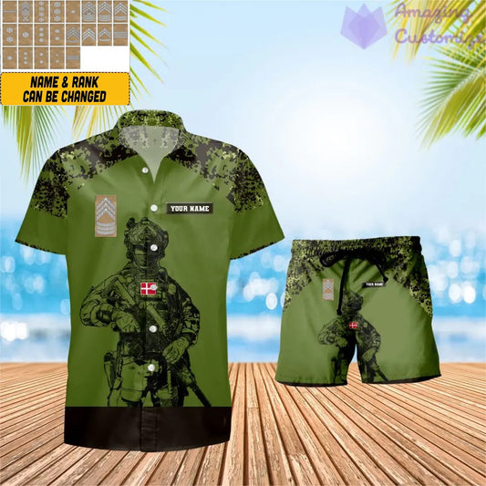 Personalized Denmark Soldier/ Veteran Camo With Rank Combo Hawaii Shirt + Short 3D Printed - 1212230001QA