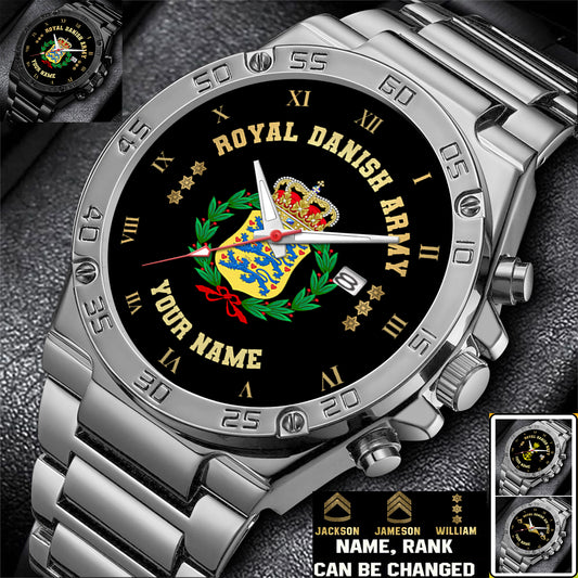 Personalized Denmark Soldier/ Veteran With Name And Rank Gentleman Stainless Steel Watch - 17388864