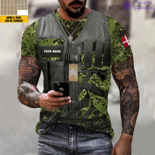 Personalized Denmark Soldier/ Veteran Camo With Name And Rank T-shirt 3D Printed - 22042401QA