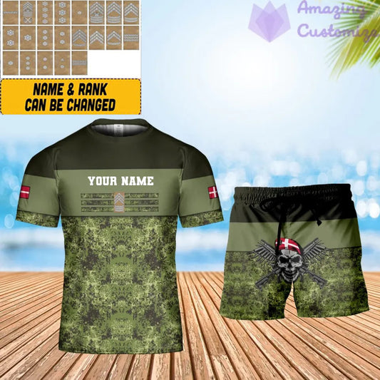 Personalized Denmark Soldier/ Veteran Camo With Name And Rank Combo T-Shirt + Short 3D Printed - 17050176