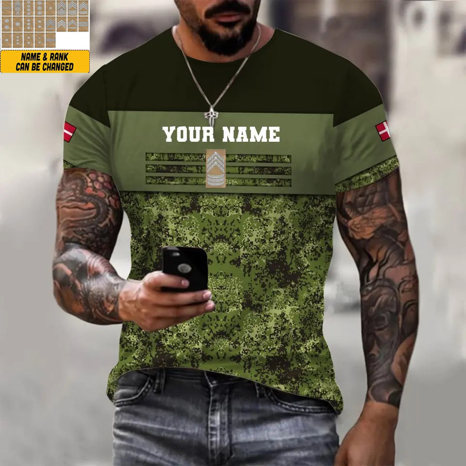 Personalized Denmark Soldier/ Veteran Camo With Name And Rank T-shirt 3D Printed - 1201240001QA