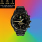 Montre personnalisée en acier inoxydable noir pour soldat/vétéran du Danemark avec nom, grade et année - 03052402QA - Version dorée