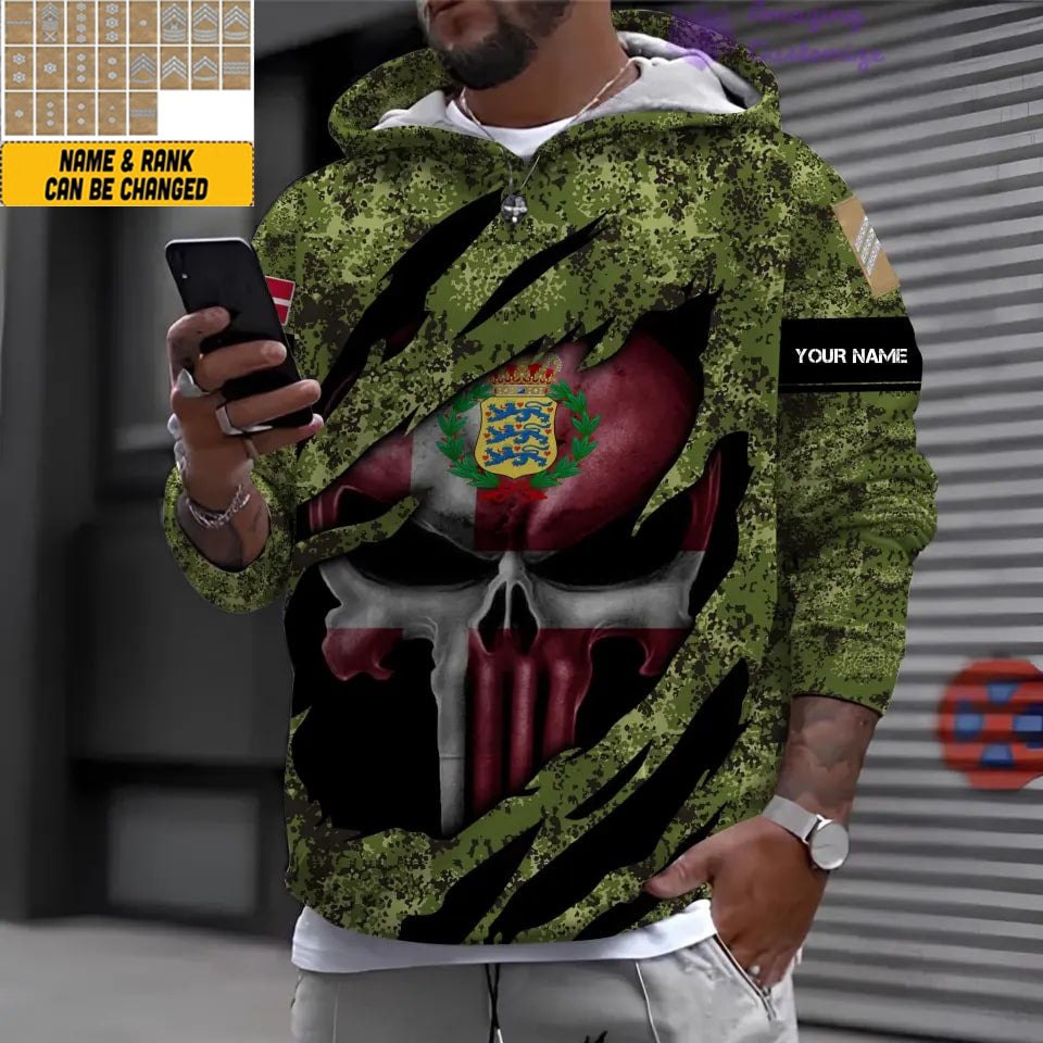 Personalized Denmark Soldier/ Veteran Camo With Name And Rank Hoodie 3D Printed - 17125344