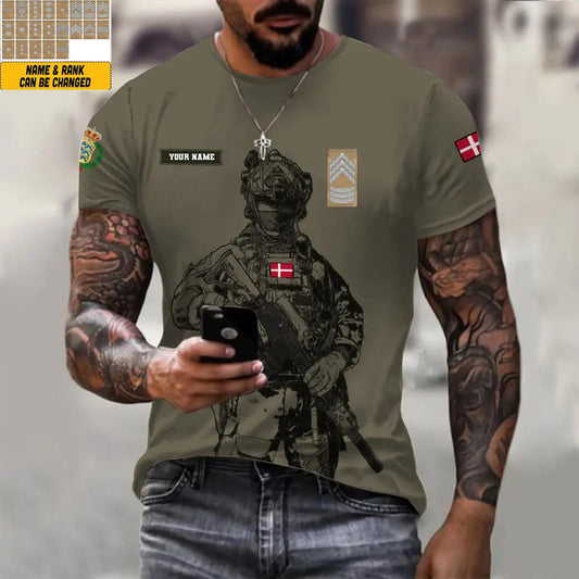 Personalized Denmark Soldier/ Veteran Camo With Name And Rank T-shirt 3D Printed - 17042401QA