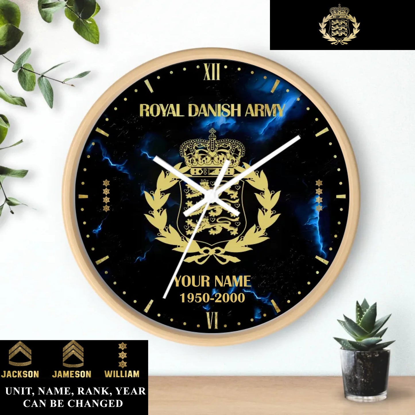 Personalized Denmark Soldier/ Veteran With Name, Rank And Year Wooden Clock - 17391456