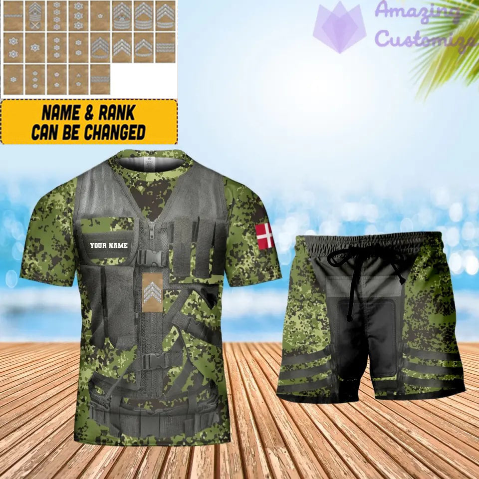 Personalized Denmark Soldier/ Veteran Camo With Name And Rank Combo T-Shirt + Short 3D Printed -22042401QA