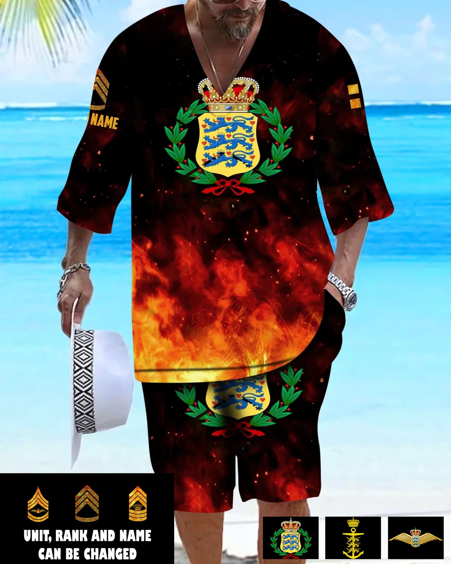 Personalized Denmark Soldier/ Veteran With Name And Rank Combo Top + Bottoms - 17259264