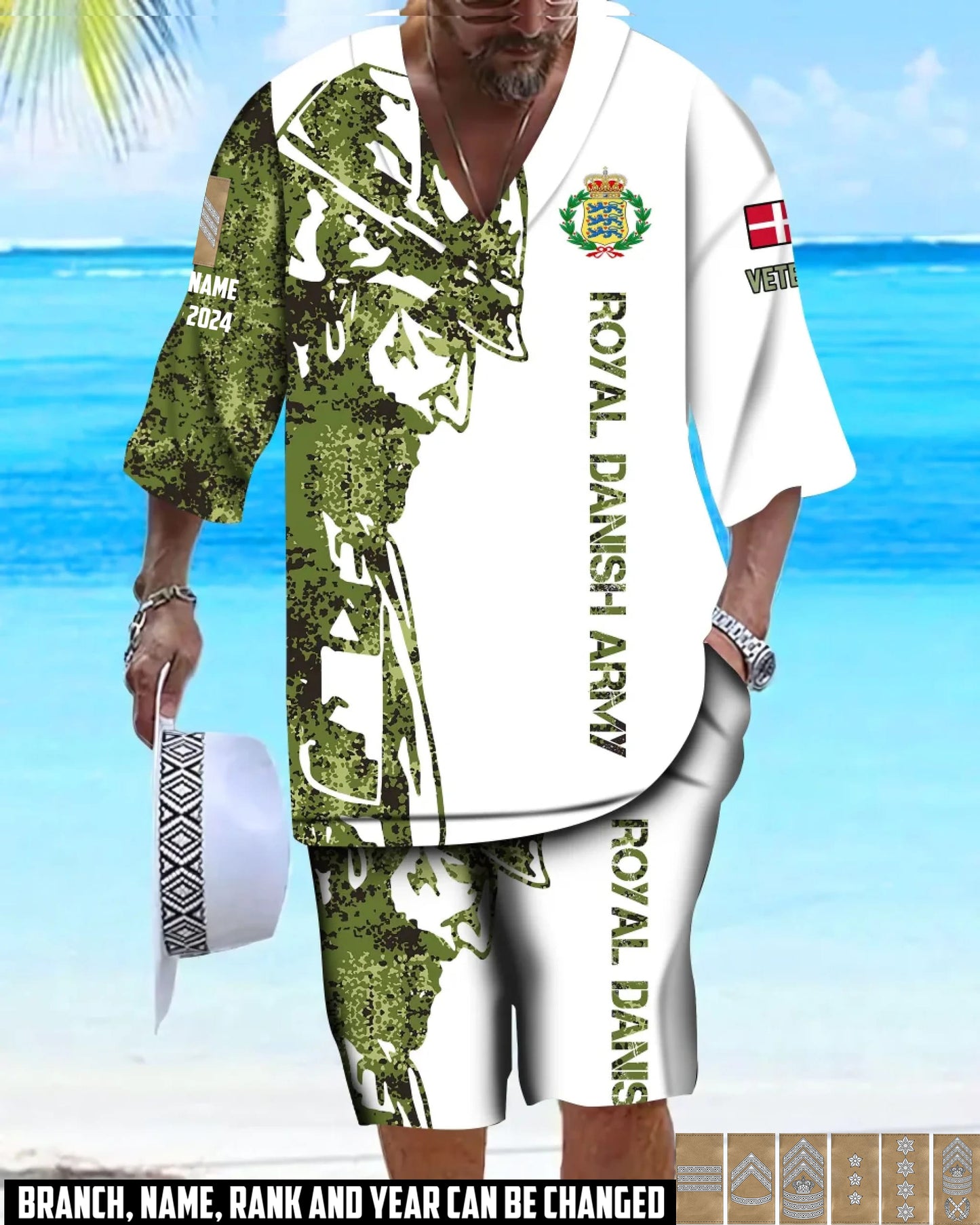 Personalized Denmark Soldier/ Veteran With Name, Year And Rank Combo Top + Bottoms - 17262720