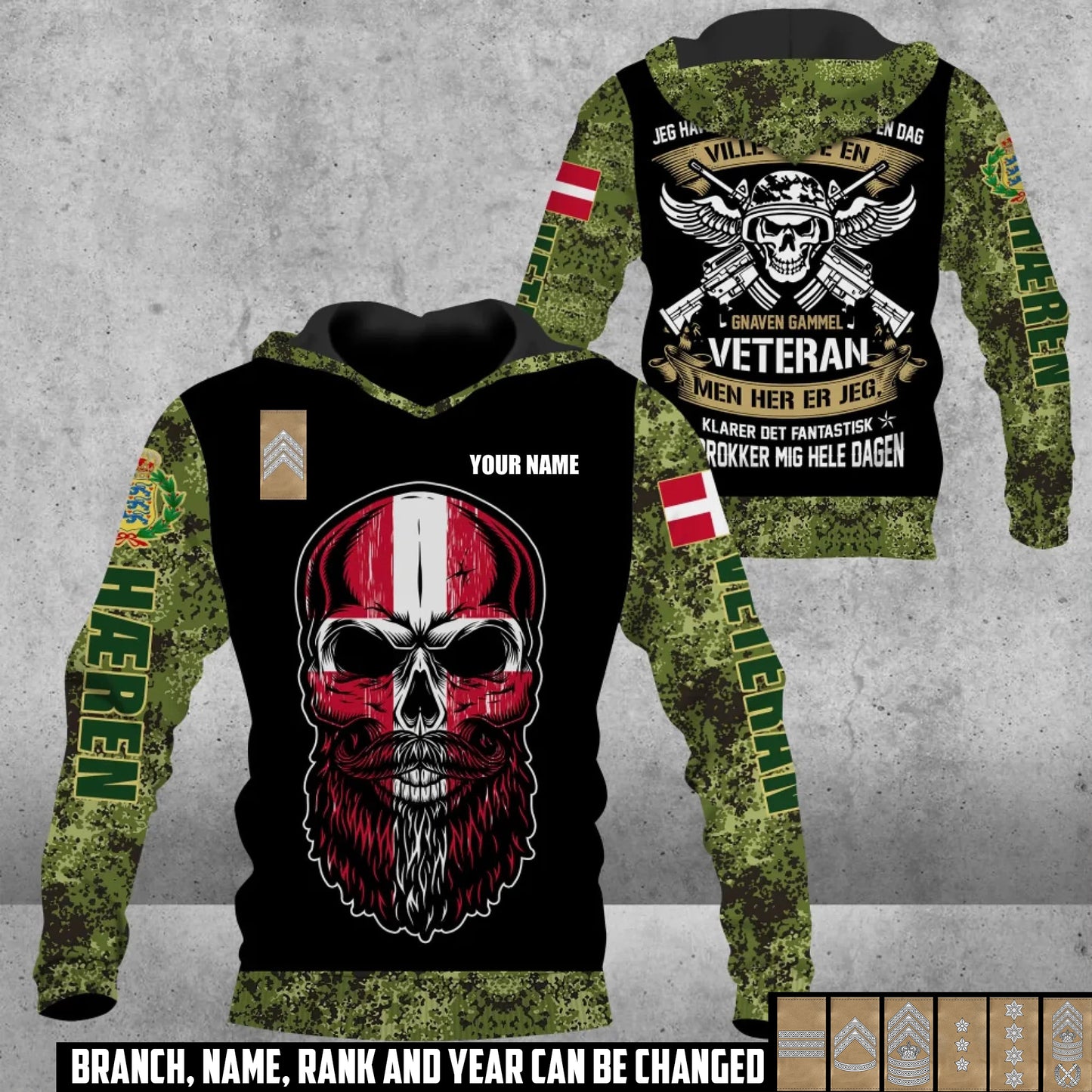 Personalized Denmark Soldier/Veteran with Name and Rank Hoodie All Over Printed - 1741046401
