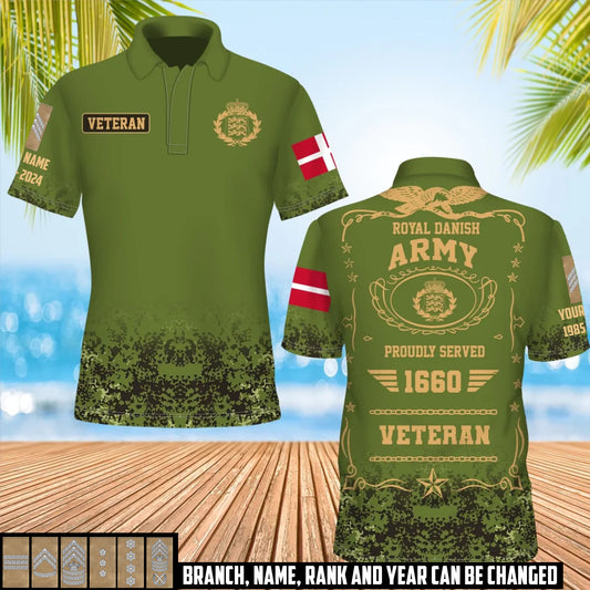 Personalized Denmark Soldier/Veteran with Name, Year and Rank Polo All Over Printed - 17407872