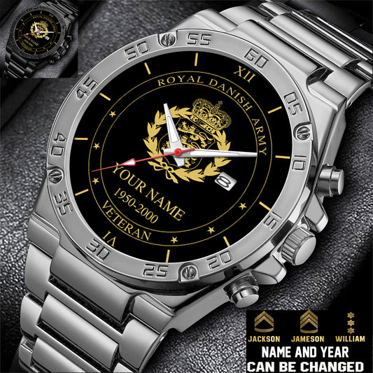 Personalized Denmark Soldier/ Veteran With Name And Year Gentleman Stainless Steel Watch - 17391456
