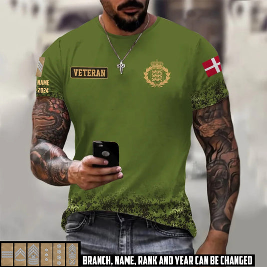 Personalized Denmark Soldier/Veteran with Name, Year and Rank T-Shirt All Over Printed - 17407872