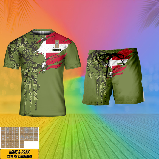 Personalized Denmark Soldier/ Veteran Camo With Name And Rank Combo T-Shirt + Short 3D Printed