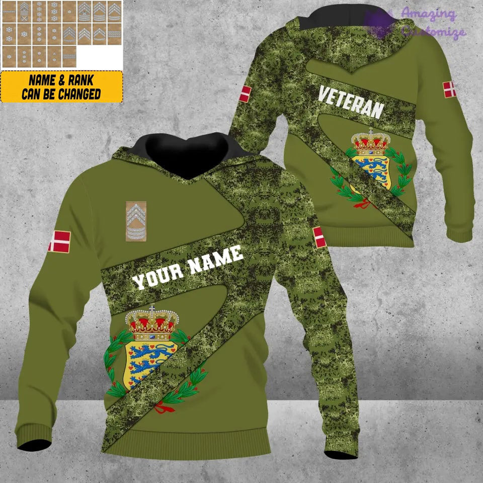 Personalized Denmark Soldier/ Veteran Camo With Name And Rank Hoodie 3D Printed - 2601240001