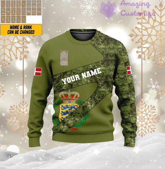 Personalized Denmark Soldier/ Veteran Camo With Name And Rank Ugly Sweater 3D Printed - 2601240001