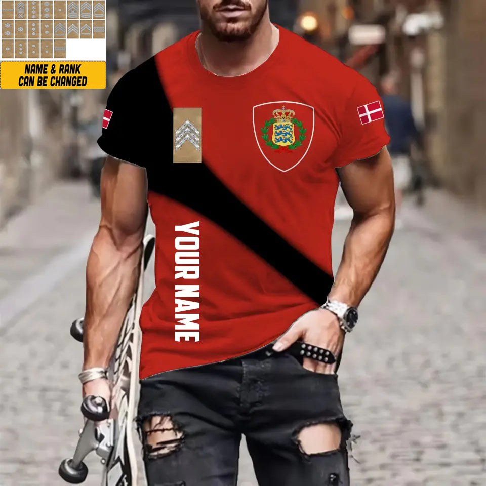 Personalized Denmark Soldier/Veteran with Name and Rank T-shirt 3D All Over Printed - 17125344
