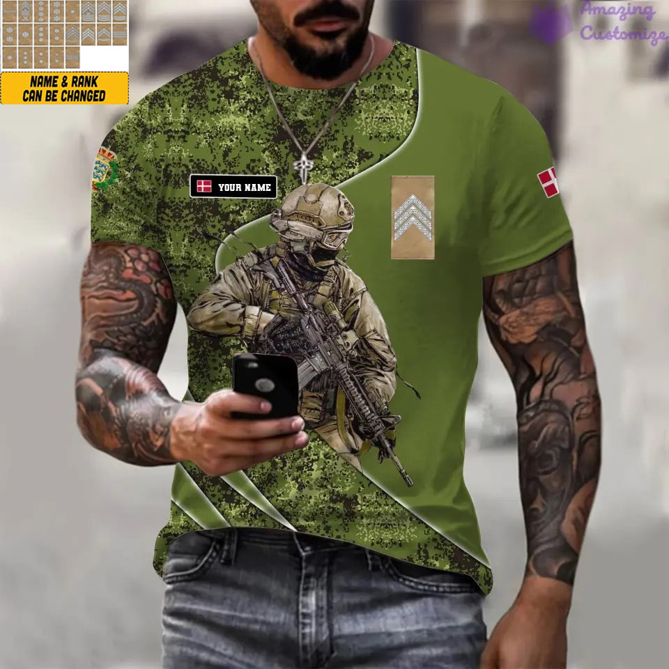 Personalized Denmark Soldier/Veteran with Name and Rank T-shirt All Over Printed - 17157312
