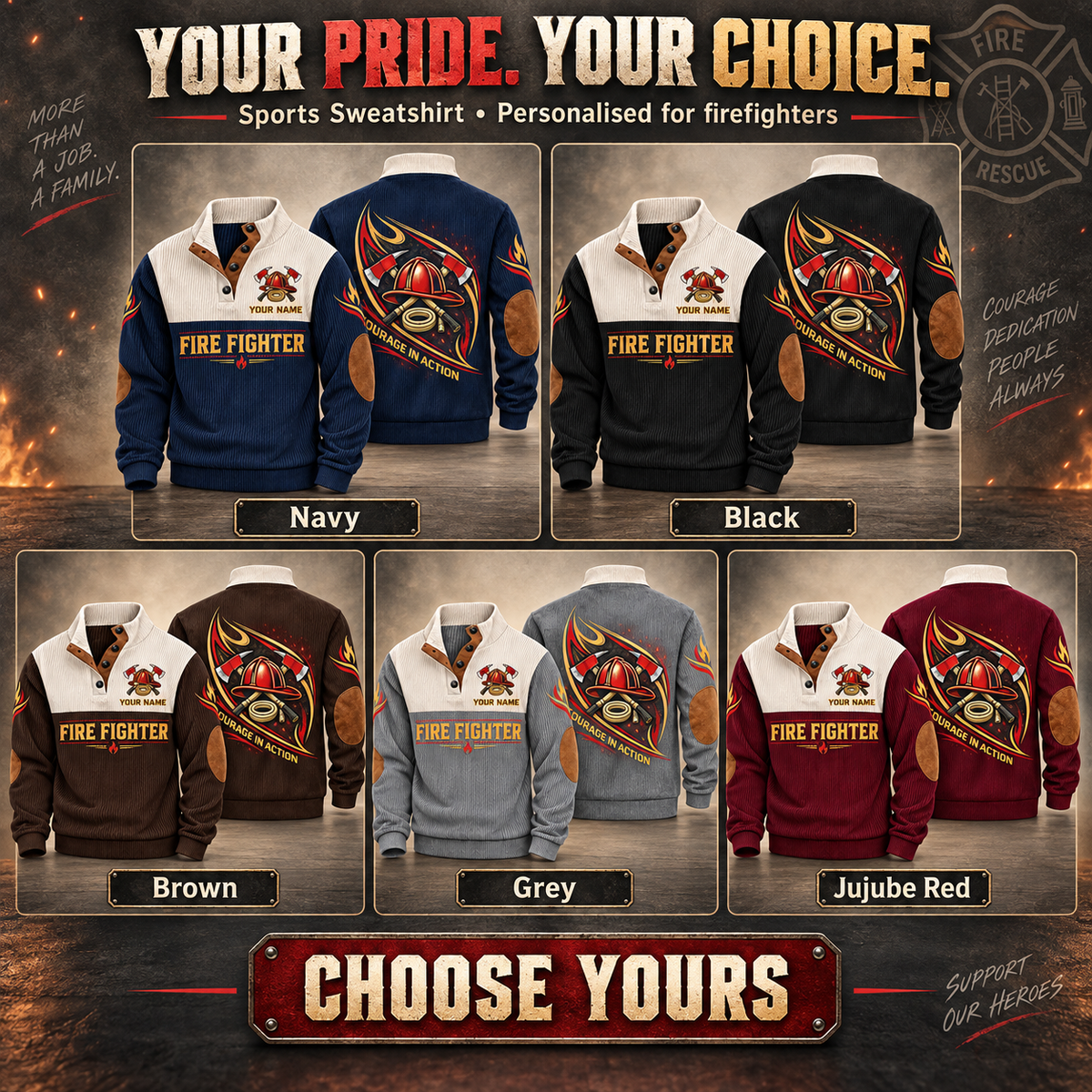 Personalized Fire Fighter Sports Sweatshirt - Heritage Collar - advertising image