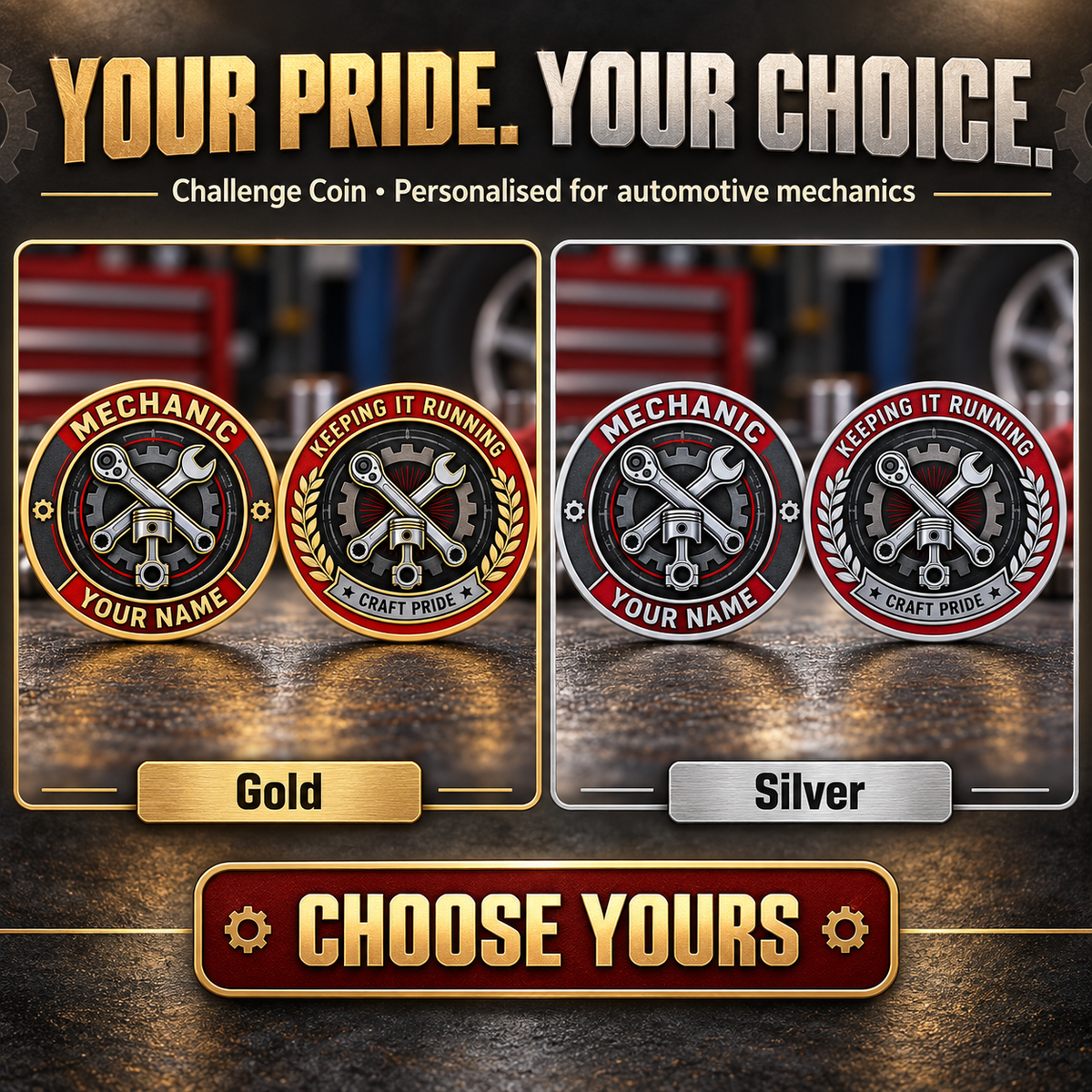 Personalized Mechanic Challenge Coin - Heritage Tribute - advertising image