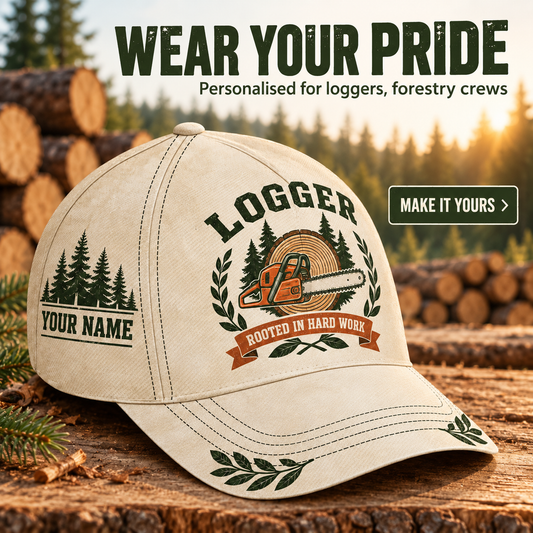 Personalized Logger Baseball Cap - Vintage Laurel - advertising image