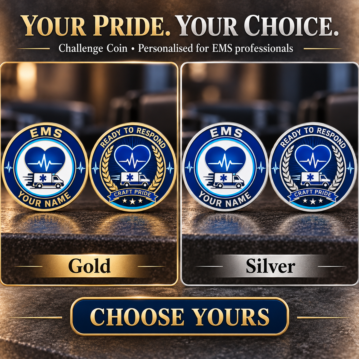 Personalized EMS Challenge Coin - Heritage Tribute - advertising image
